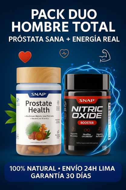 Pack Duo Hombre Total: Prostate Health + Nitric Oxide — Para Próstata Sana, Más Energía y Mejor Rendimiento (100% Natural)